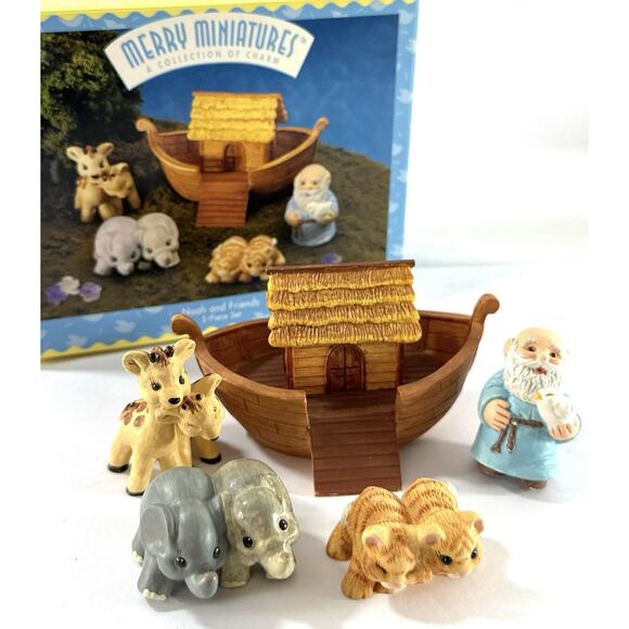 Hallmark Merry Miniatures Noah and Friends 1996 Story Time 5-Piece Set w/ Box - Picture 1 of 9